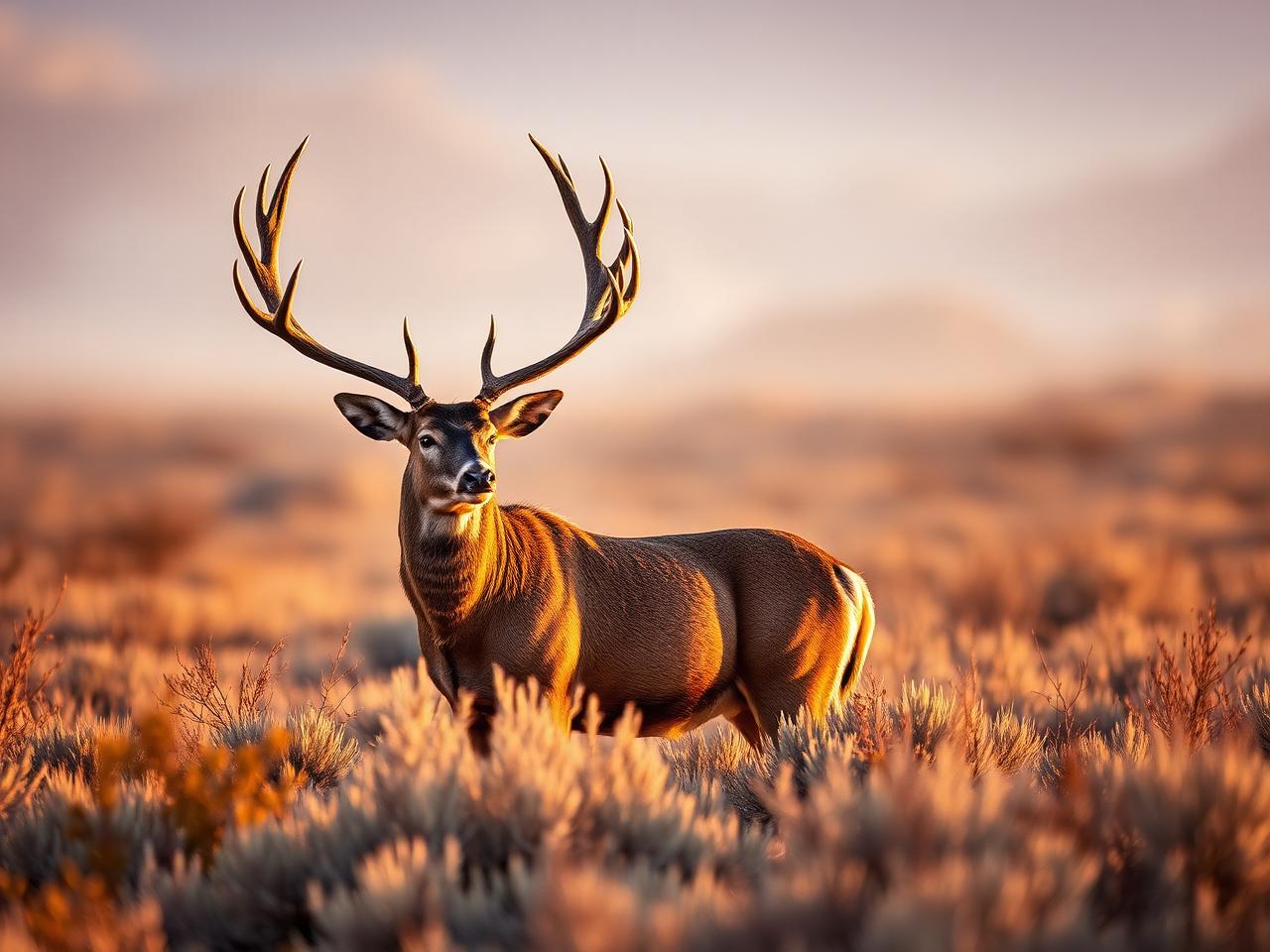 Mule deer in sagebrush at dawn